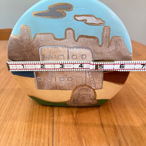 Vintage Handmade Southwest Pottery Vase Desert Cactus Adobe House Mountains 1993 - Picture 7 of 10